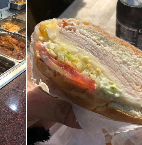 A stacked deli sandwich at Justin's Deli
